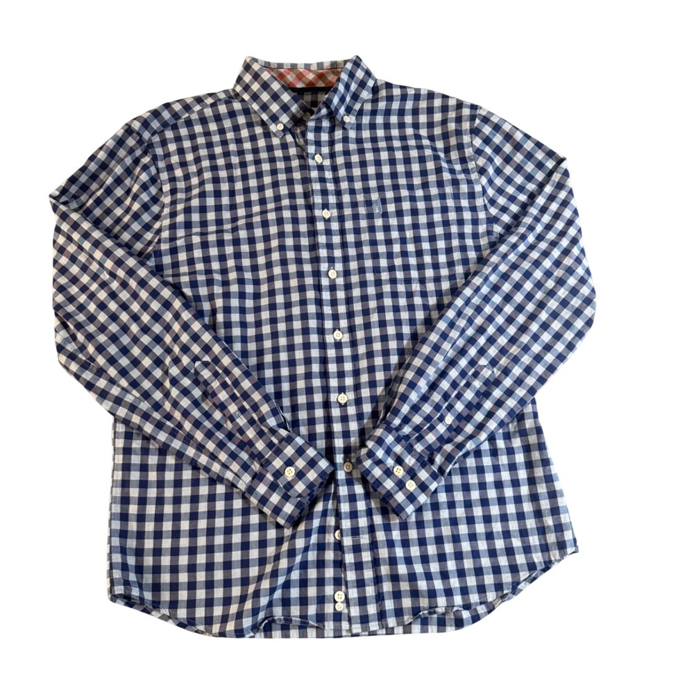 Johnnie-O Hangin Out‎ Mens M Blue Gingham Button Down Cotton Shirt Long Sleeve
